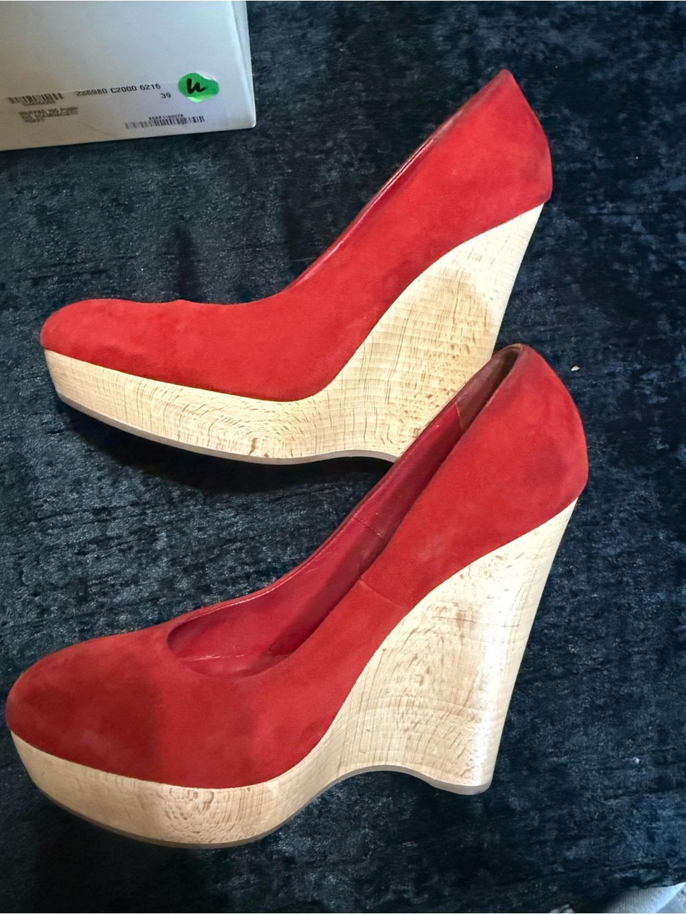 Yves Saint Laurent Red Suede Platform Wedge Pumps